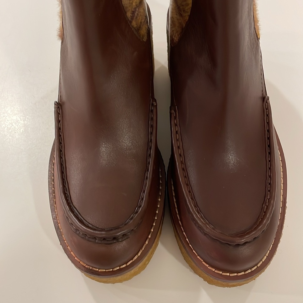 NEW COACH DELANEY WOMENS LEATHER FAUX FUR CHELSEA BOOTS brown tones in size 9.5 - Picture 6 of 15